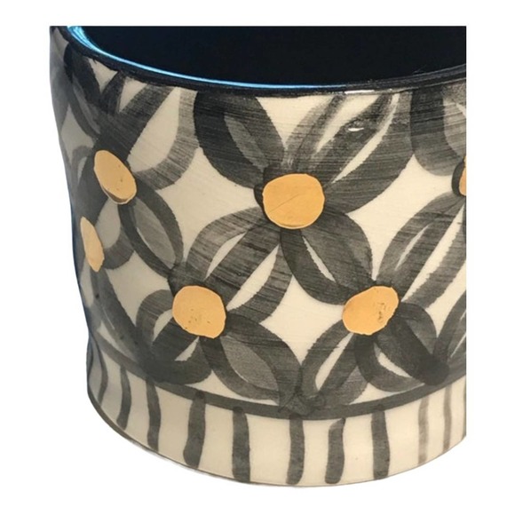 Black White Pen-Pencil/ or Succulent Planter Pottery with Genuine Gold Dots - Picture 7 of 11